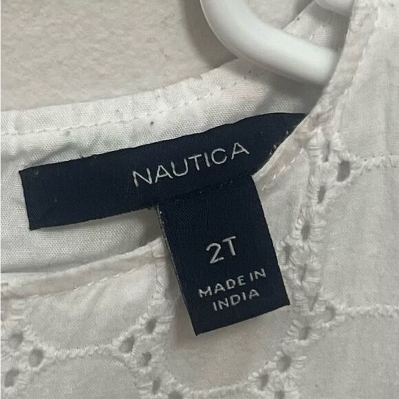 NAUTICA Eyelet Cotton White Cutout Shoulder High Waisted Blouse Girl Sz 2T Flowy - Picture 5 of 8